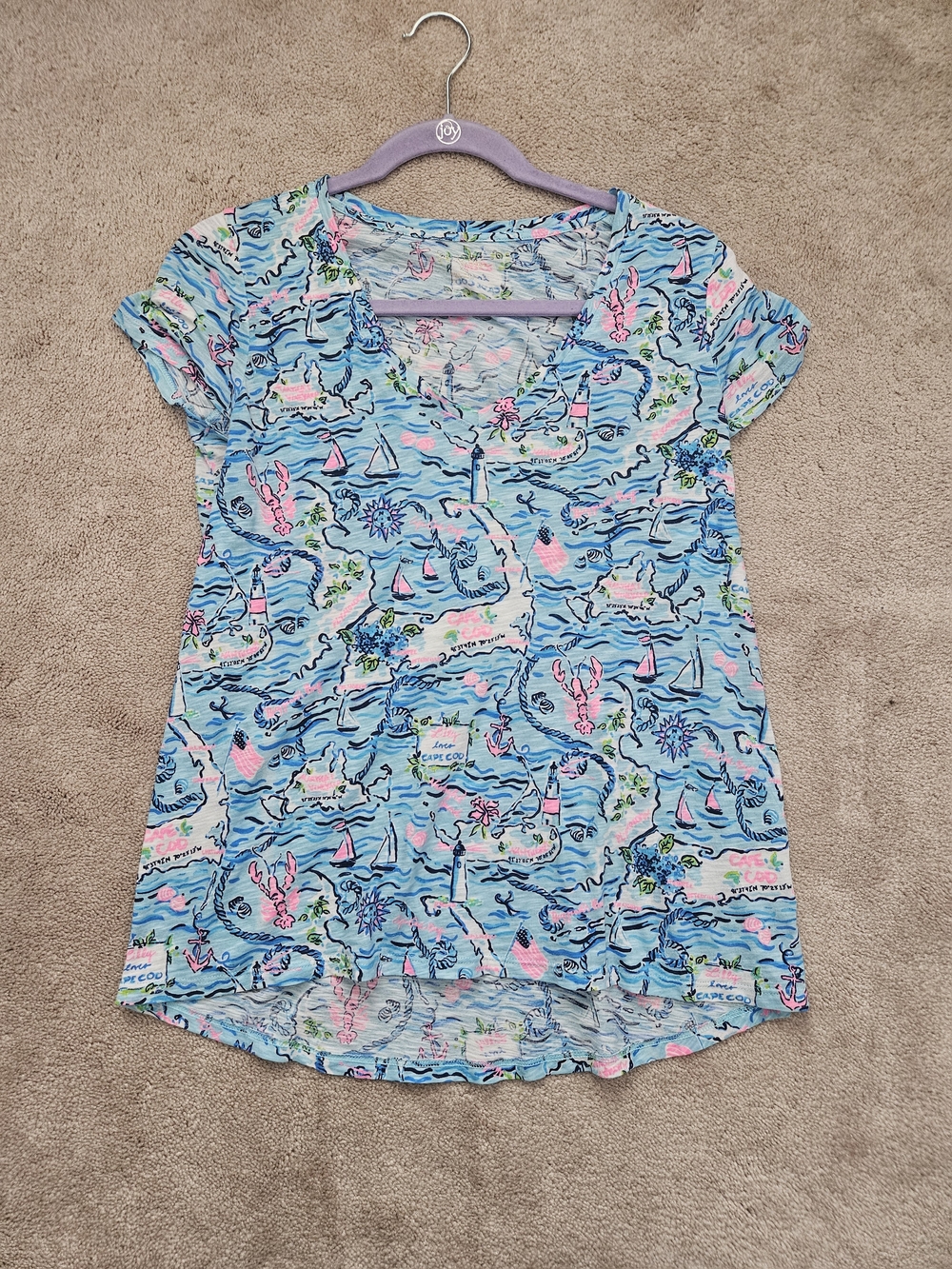 Lilly Pulitzer Light Blue Tee with Pink Anchors and Navy Accents